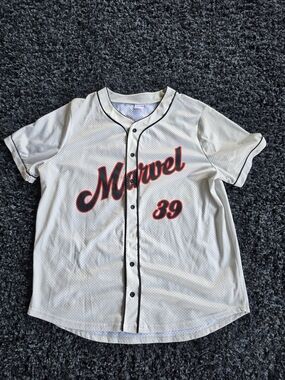 MARVEL Men’s MARVEL Characters #39 Button Down Baseball Jersey Size 3XL Lt Gray